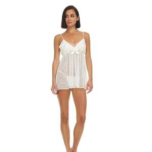 Flora by Flora Nikrooz White Floral Rosette Babydoll Chemise Lingerie Small